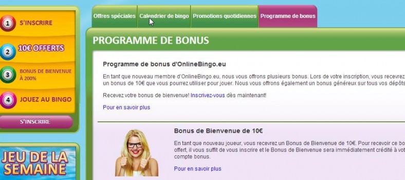 Bonus jeu online bingo